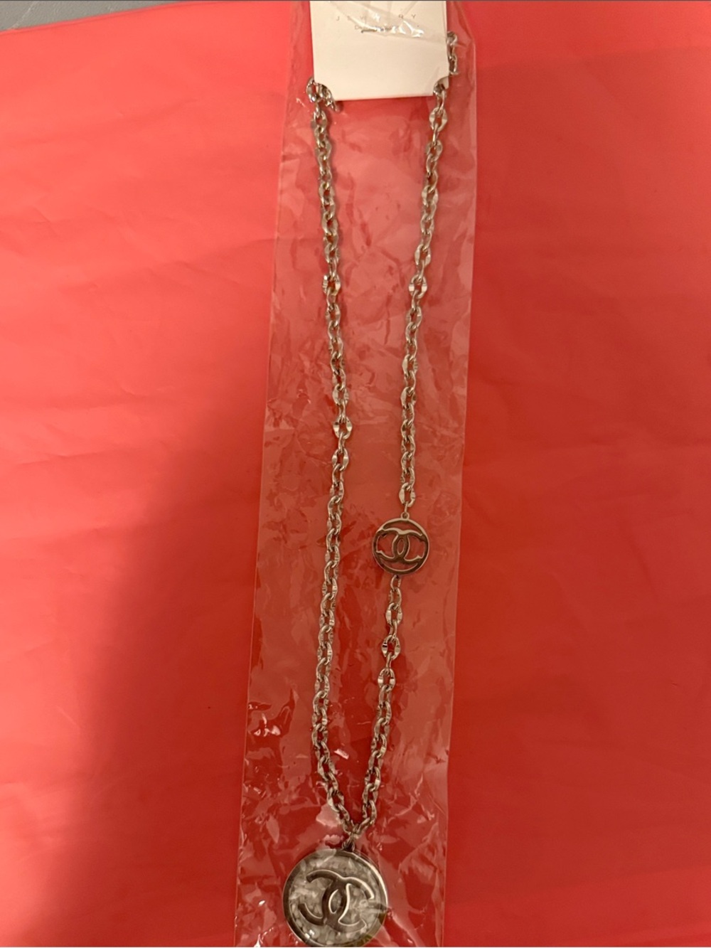 Silver Tone Chain Necklace with Interlocking Circle Pendant - Women's Jewelry